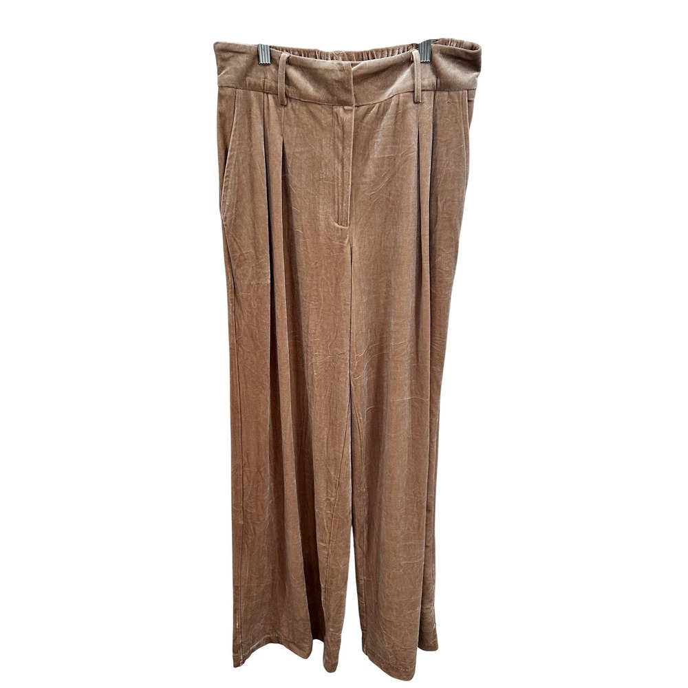 &merci Rowan‎ Wide Leg Velvet Pants Champagne Tan Pleated High Rise Large NEW